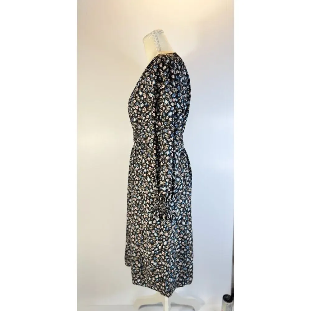 Rebecca Taylor Zelma Floral Silk Midi Dress Women’s 4 Black Cottagecore Prarie - Picture 12 of 16